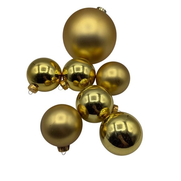 Gold Christmas Tree Ornament Set Of 6 In Various Sizes Shiny & Matte Finish - Picture 2 of 7